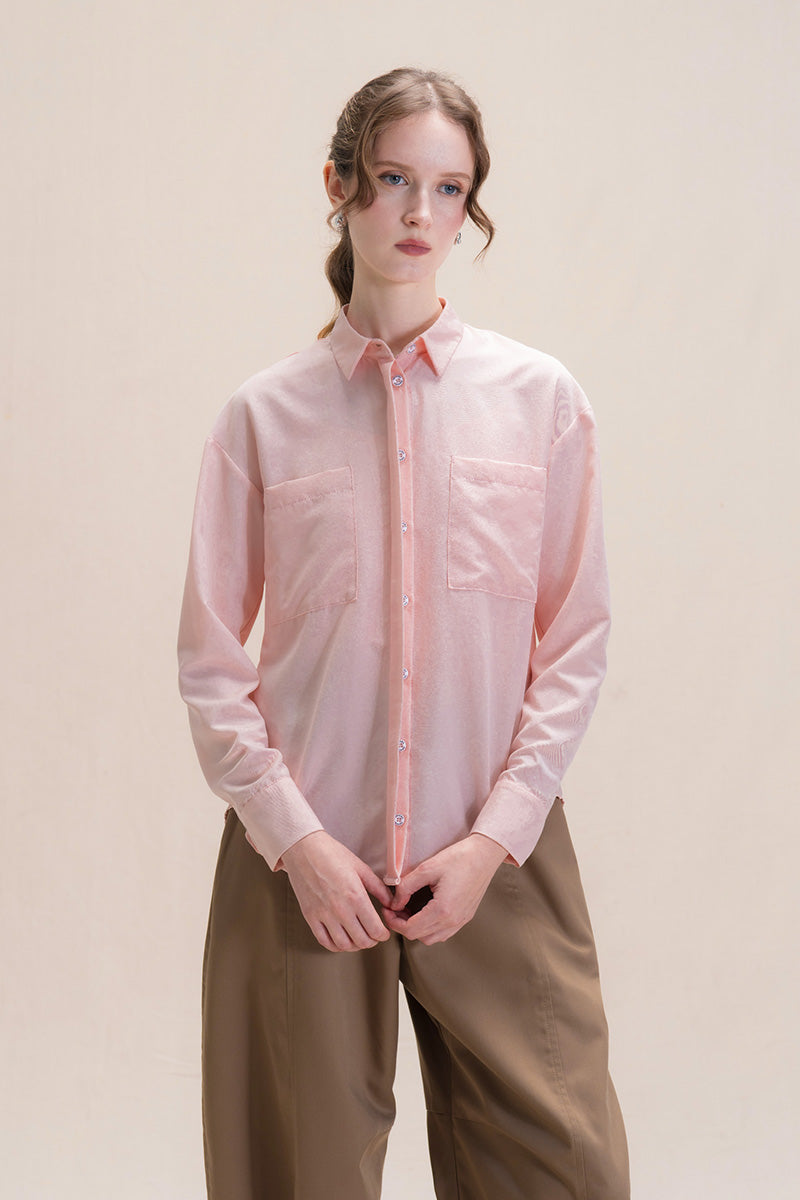 Shirt With Twisted Back Detail In Peach Pink