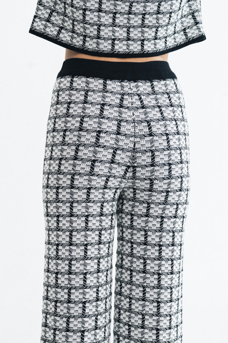 Check Knitted Pants In Black