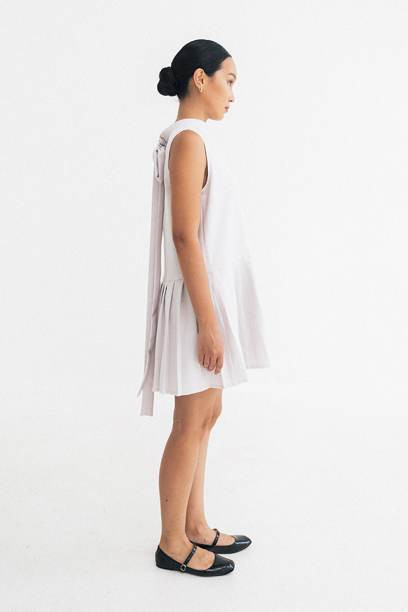 Ribbon Mini Dress In Light Grey