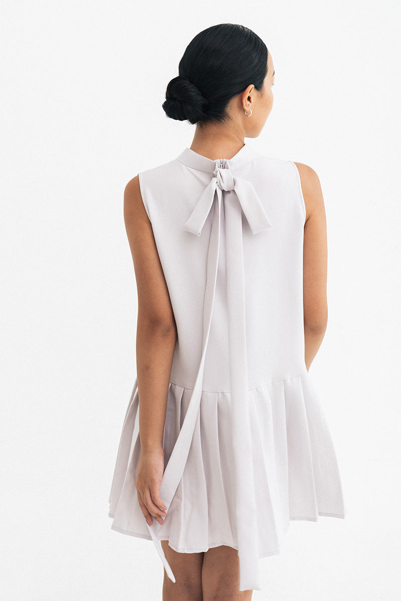 Ribbon Mini Dress In Light Grey