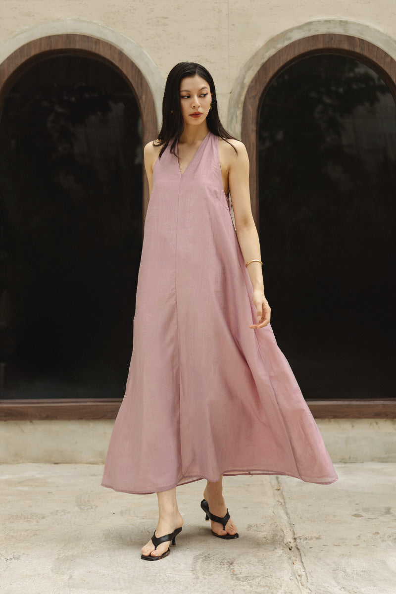 Halter Maxi Dress In Mauve Pink