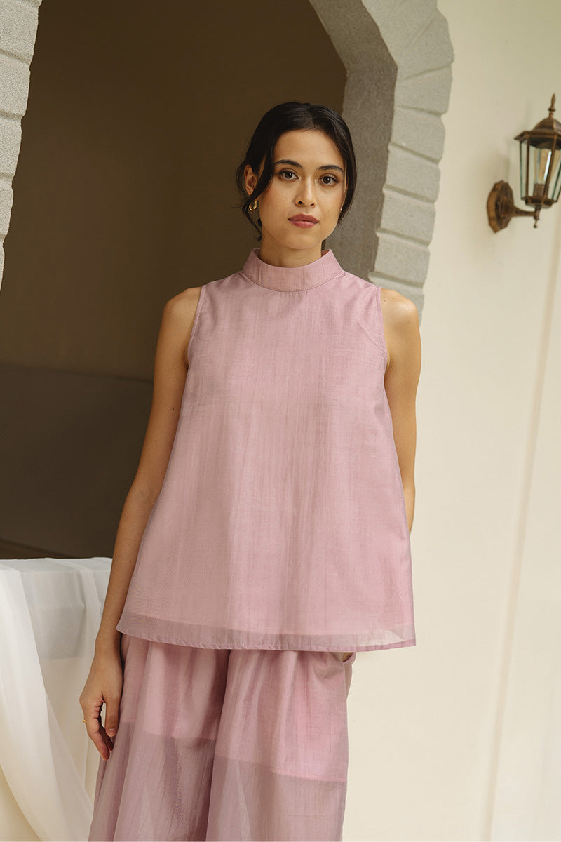 Mock Neck Sleeveless Top In Mauve Pink