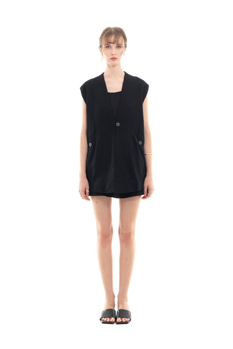 Natural Oversized Vest In Black