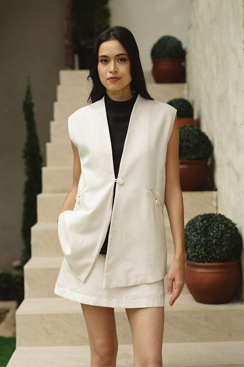 Natural Oversized Vest In Broken White