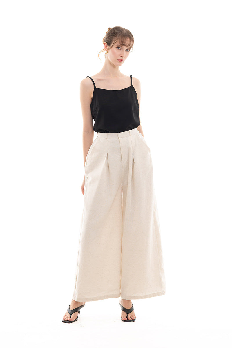 Natural Pleated Wide Leg Pants In Broken White
