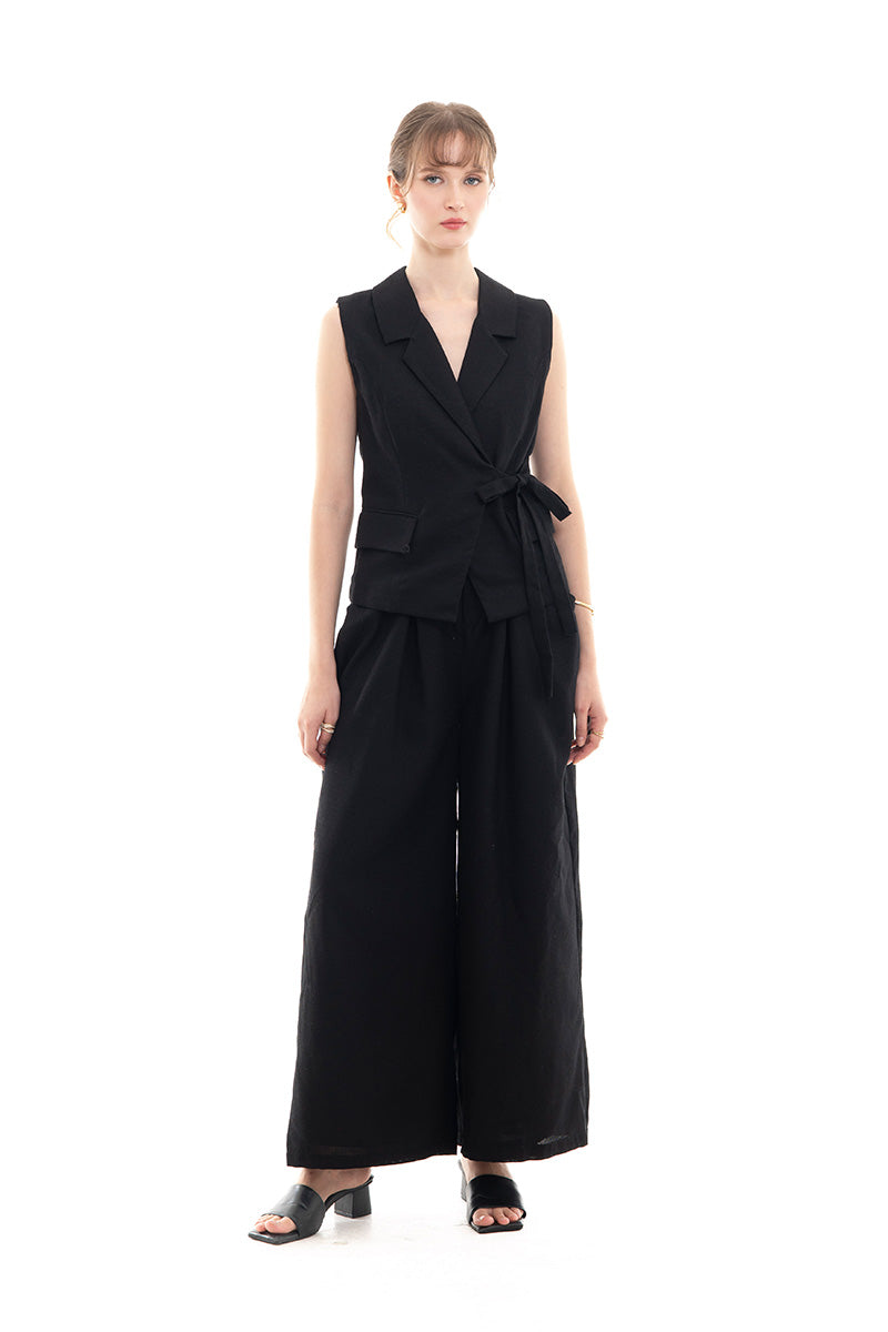 Natural Wrap Tie-Front Vest In Black