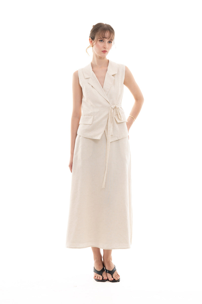 Natural Wrap Tie-Front Vest In Broken White