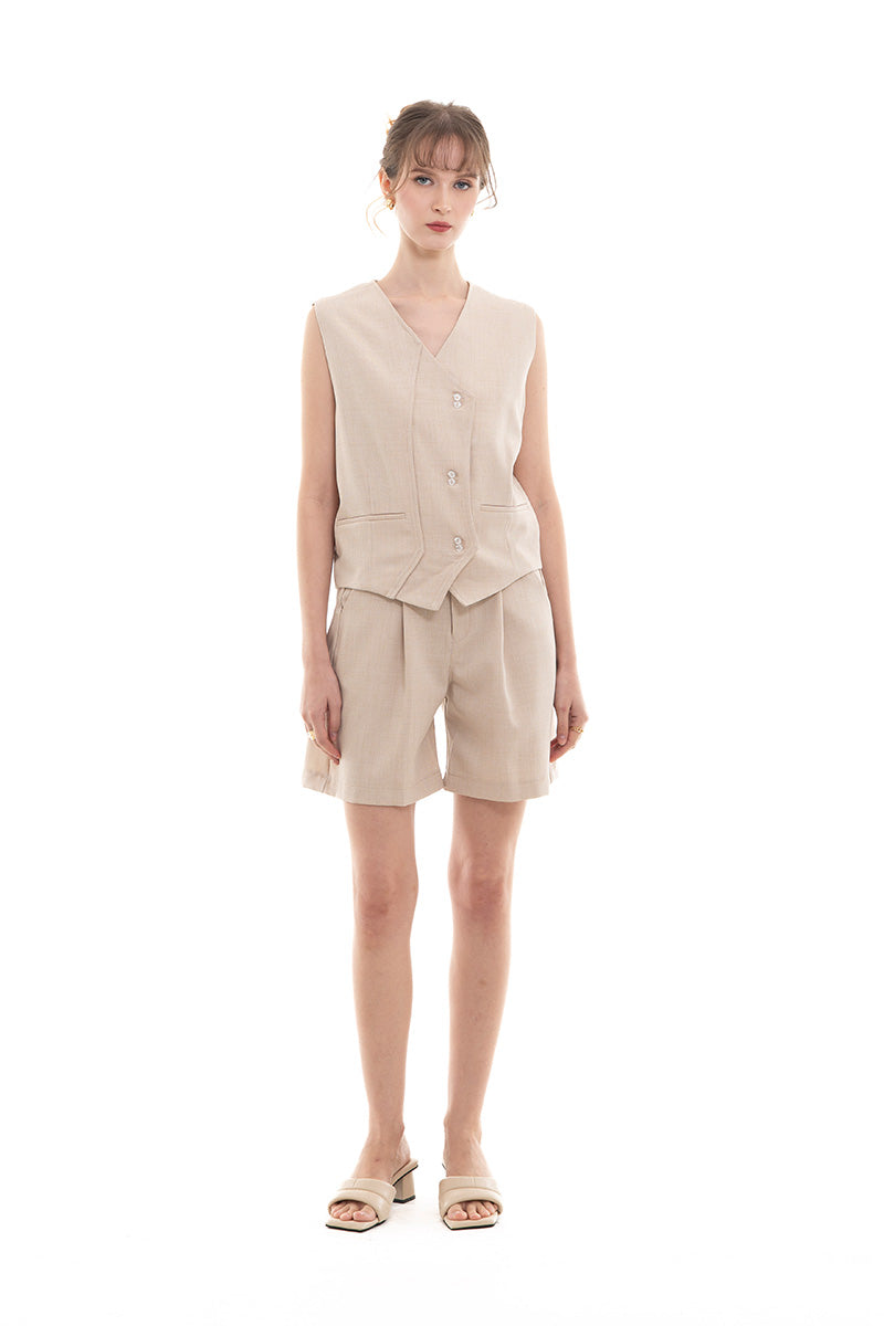 Overlap Vest In Beige