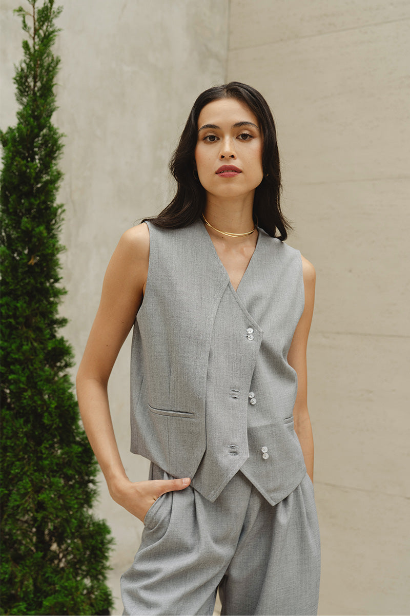 Overlap Vest In Light Grey