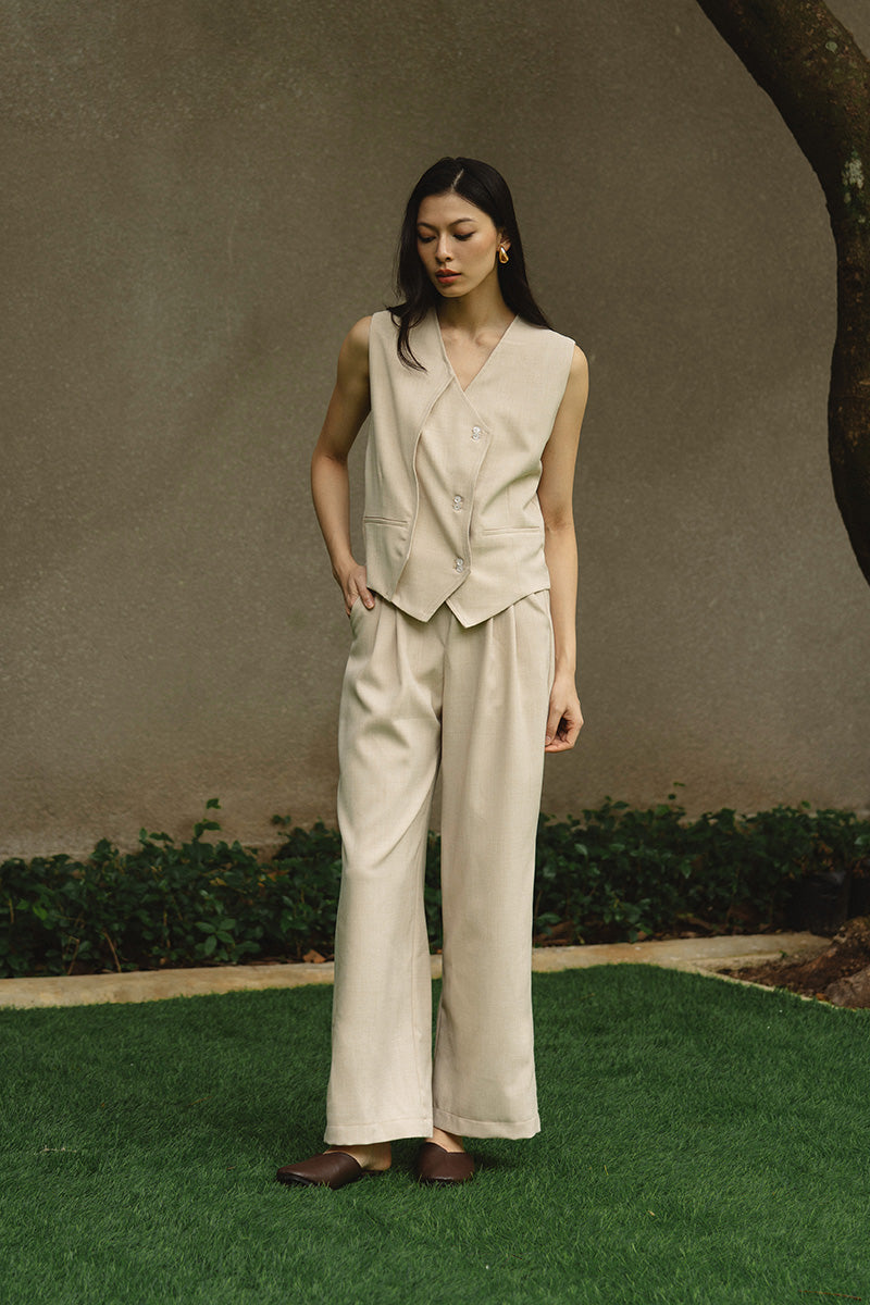 Overlap Waist Trousers In Beige