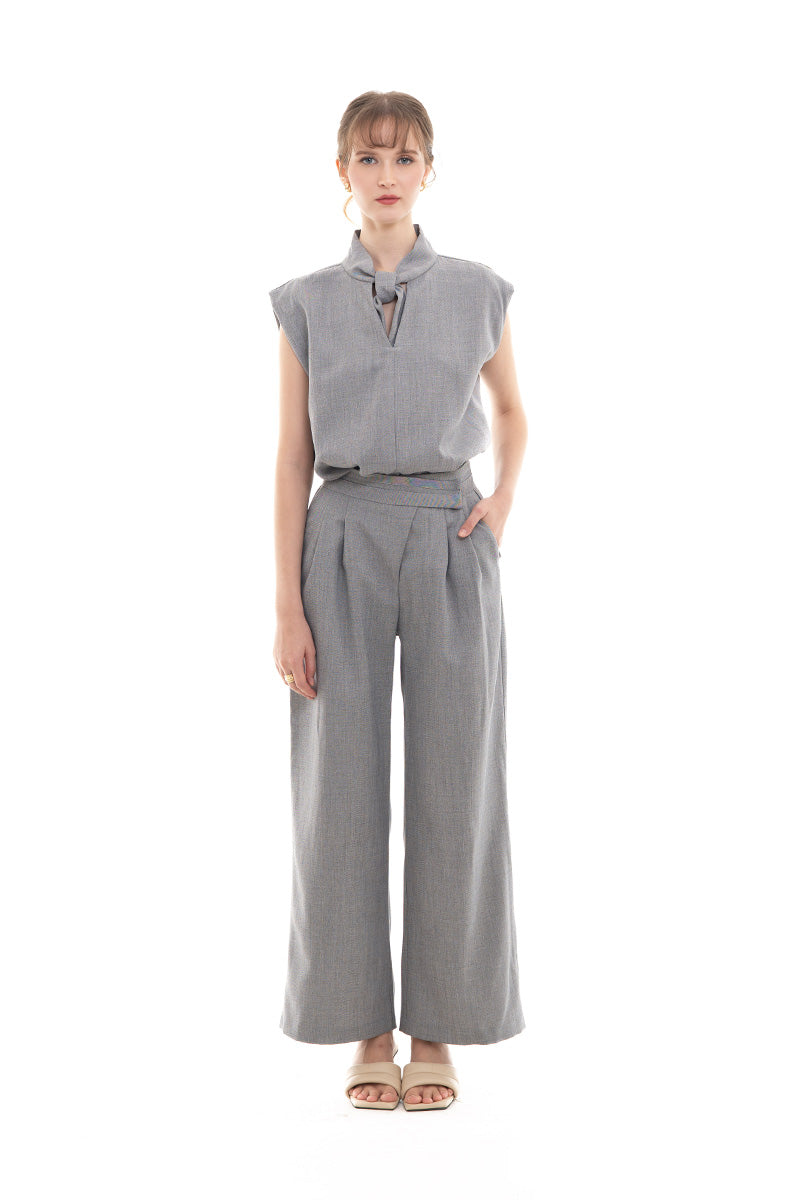 Overlap Waist Trousers In Light Grey