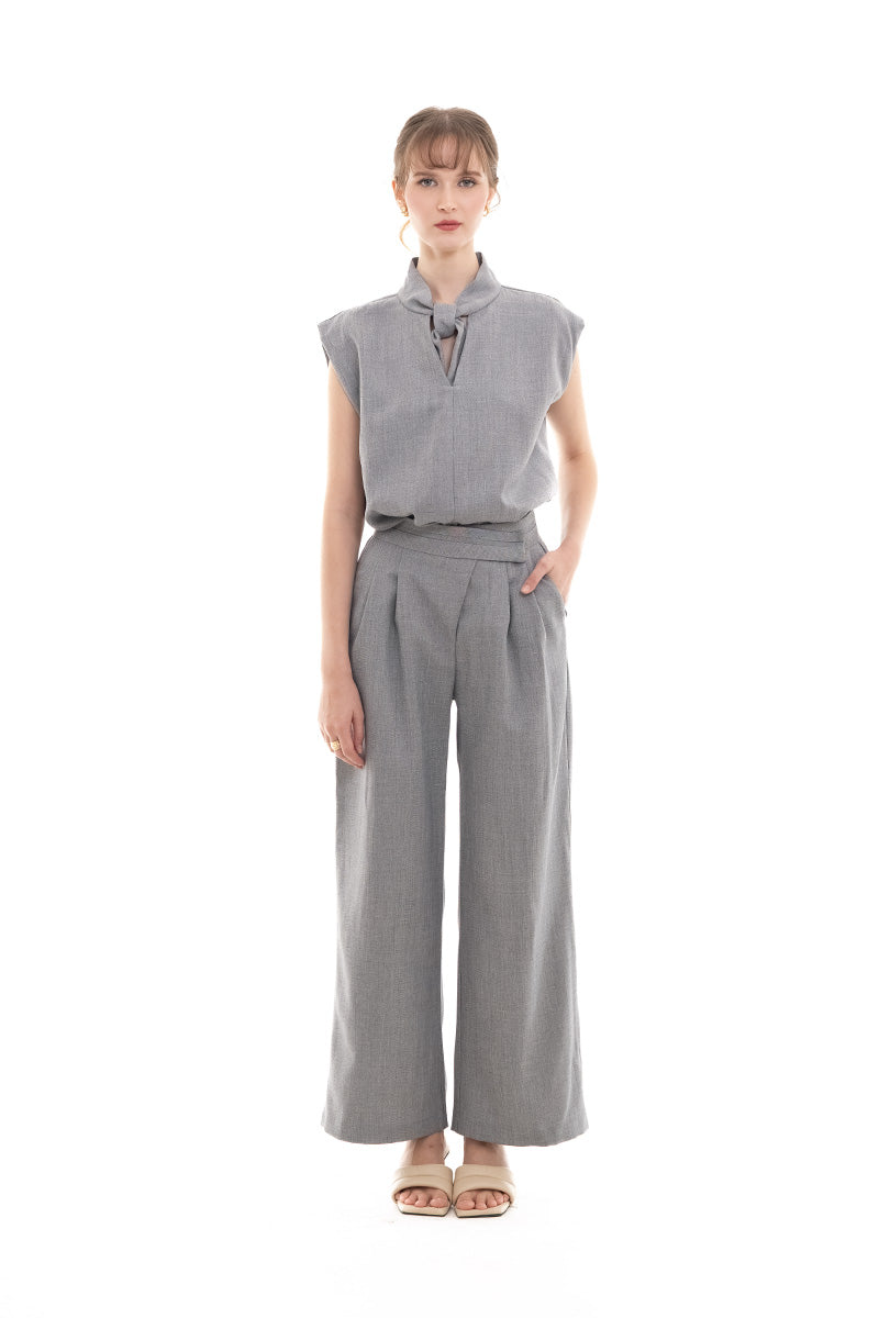 Overlap Waist Trousers In Light Grey