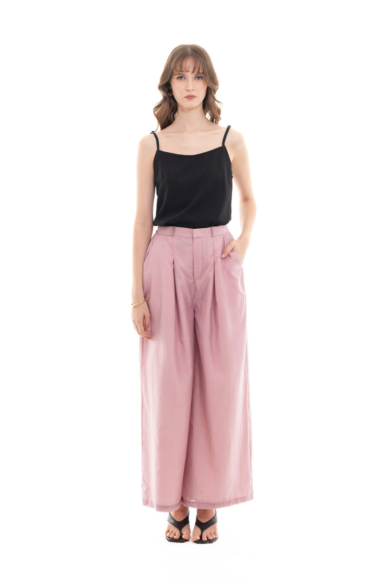 Pleated Wide Leg Pants In Mauve Pink