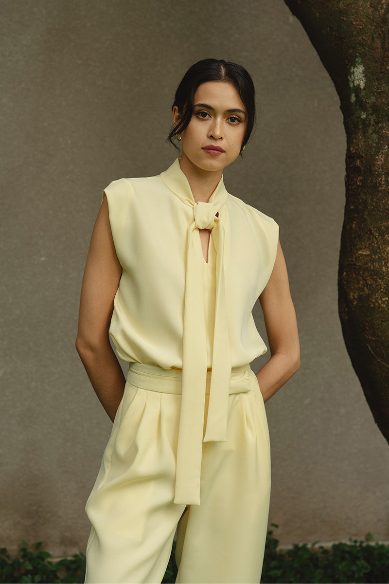 Scarf-Neck Sleeveless Top In Butter Yellow