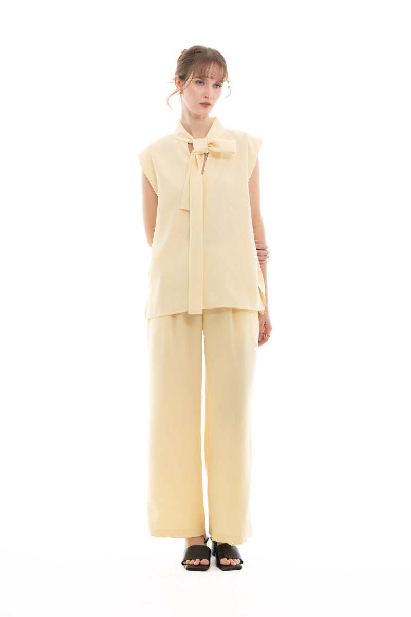 Scarf-Neck Sleeveless Top In Butter Yellow