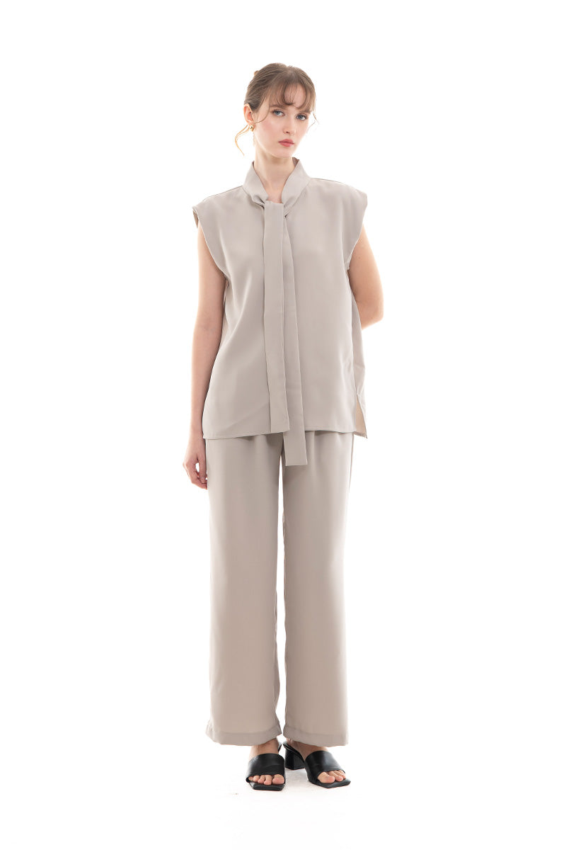 Scarf-Neck Sleeveless Top In Taupe