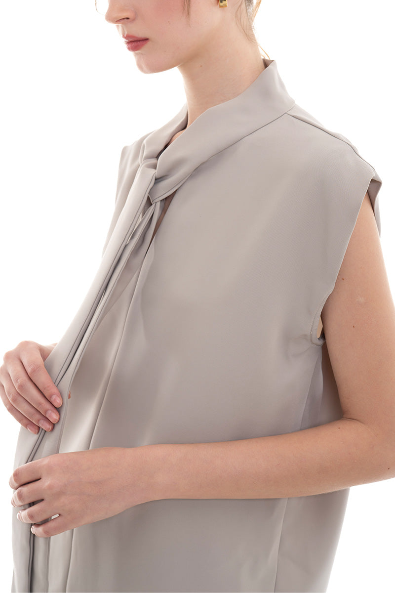 Scarf-Neck Sleeveless Top In Taupe