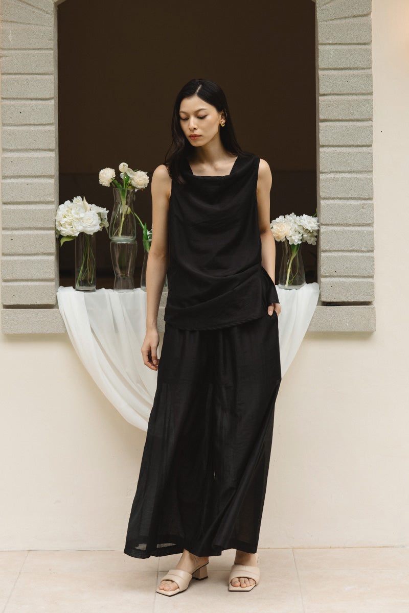Sheer Wide Leg Pants In Black