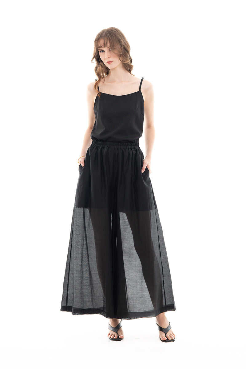 Sheer Wide Leg Pants In Black