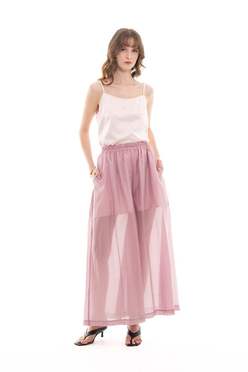 Sheer Wide Leg Pants In Mauve Pink