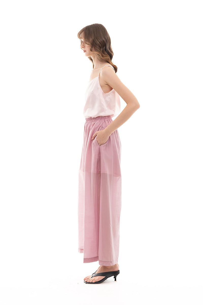 Sheer Wide Leg Pants In Mauve Pink
