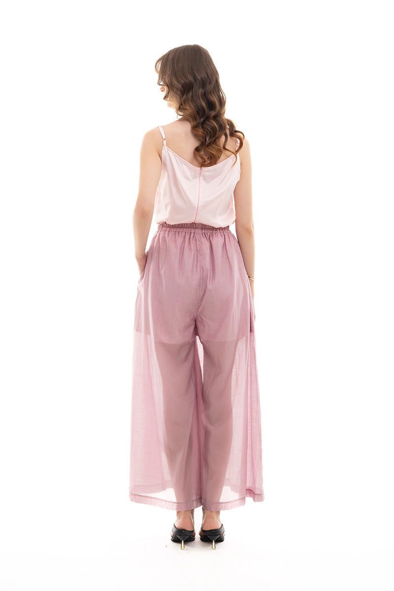 Sheer Wide Leg Pants In Mauve Pink