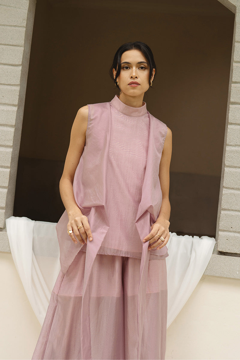 Side Wrap Vest In Mauve Pink