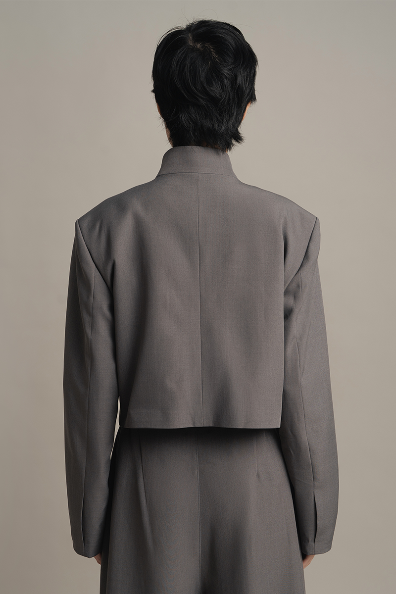 Asymmetric Stand Collar Beskap In Ink Grey