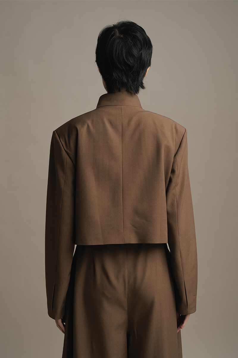 Asymmetric Stand Collar Beskap In Walnut