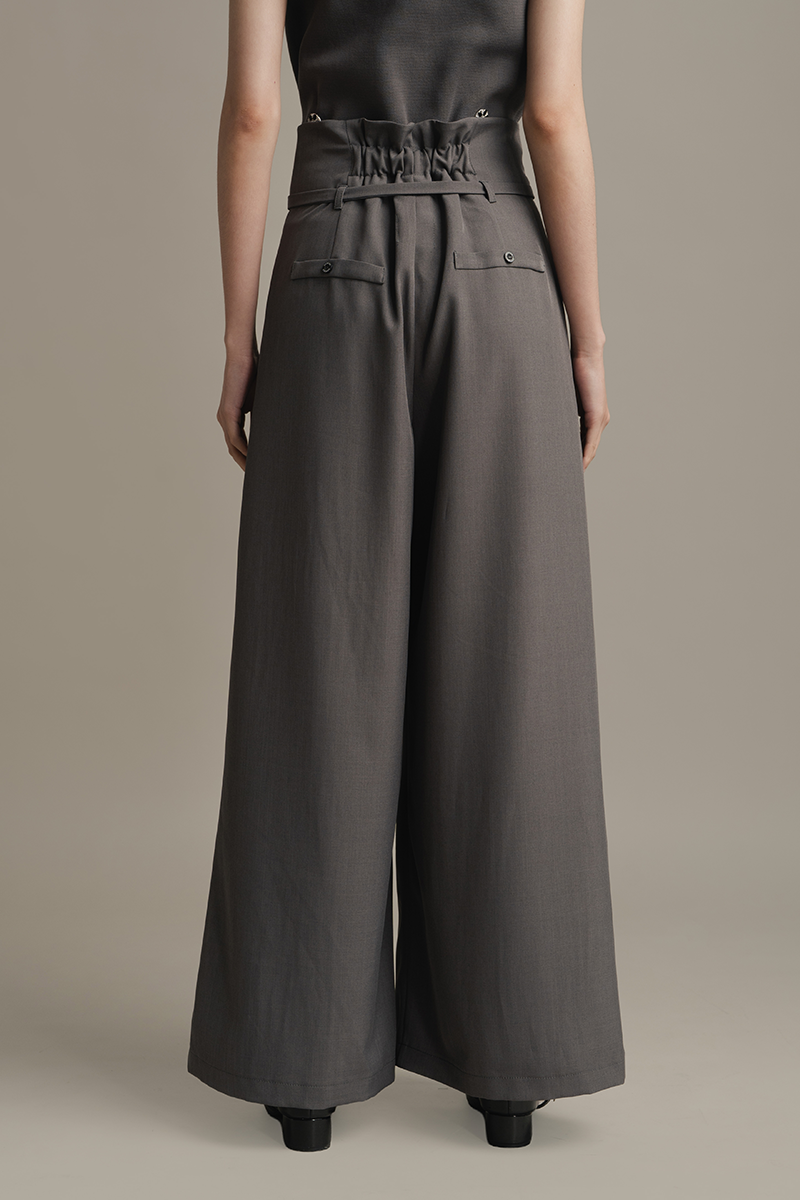 Asymmetric Wrap Wide Leg Pants In Ink Grey