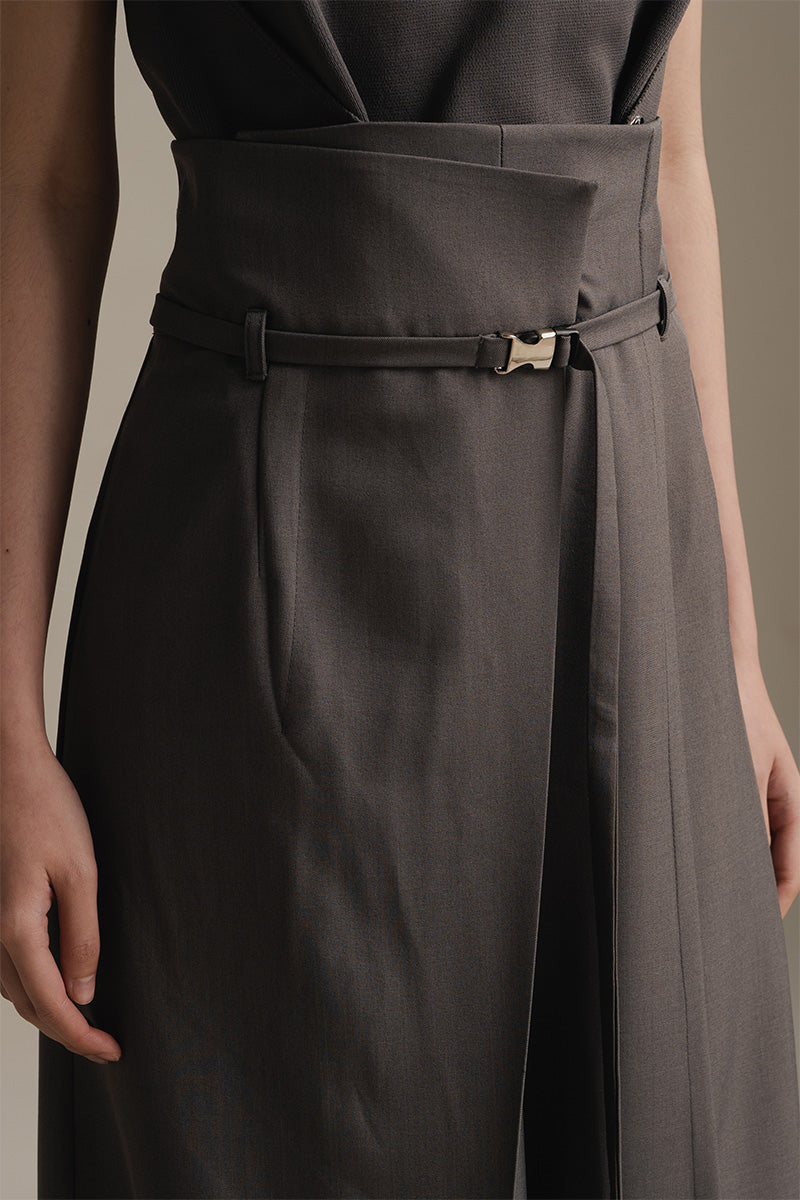 Asymmetric Wrap Wide Leg Pants In Ink Grey