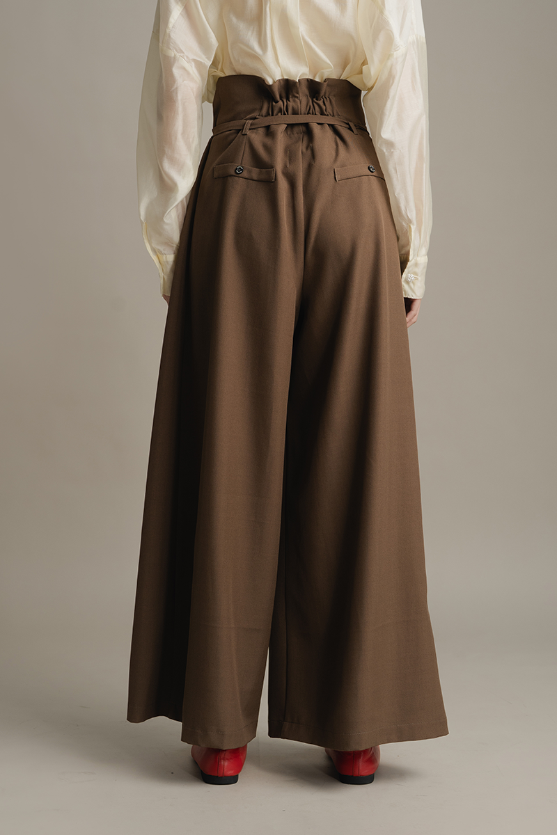 Asymmetric Wrap Wide Leg Pants In Walnut