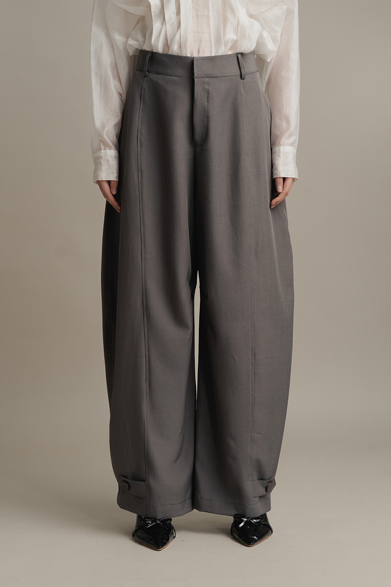 Barrel Pants With Ankle Button Details In Ink Grey