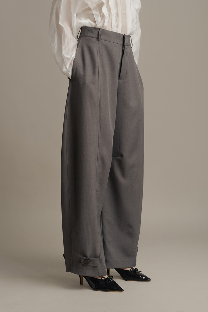 Barrel Pants With Ankle Button Details In Ink Grey