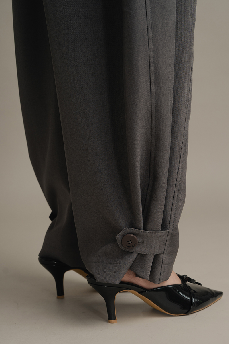 Barrel Pants With Ankle Button Details In Ink Grey