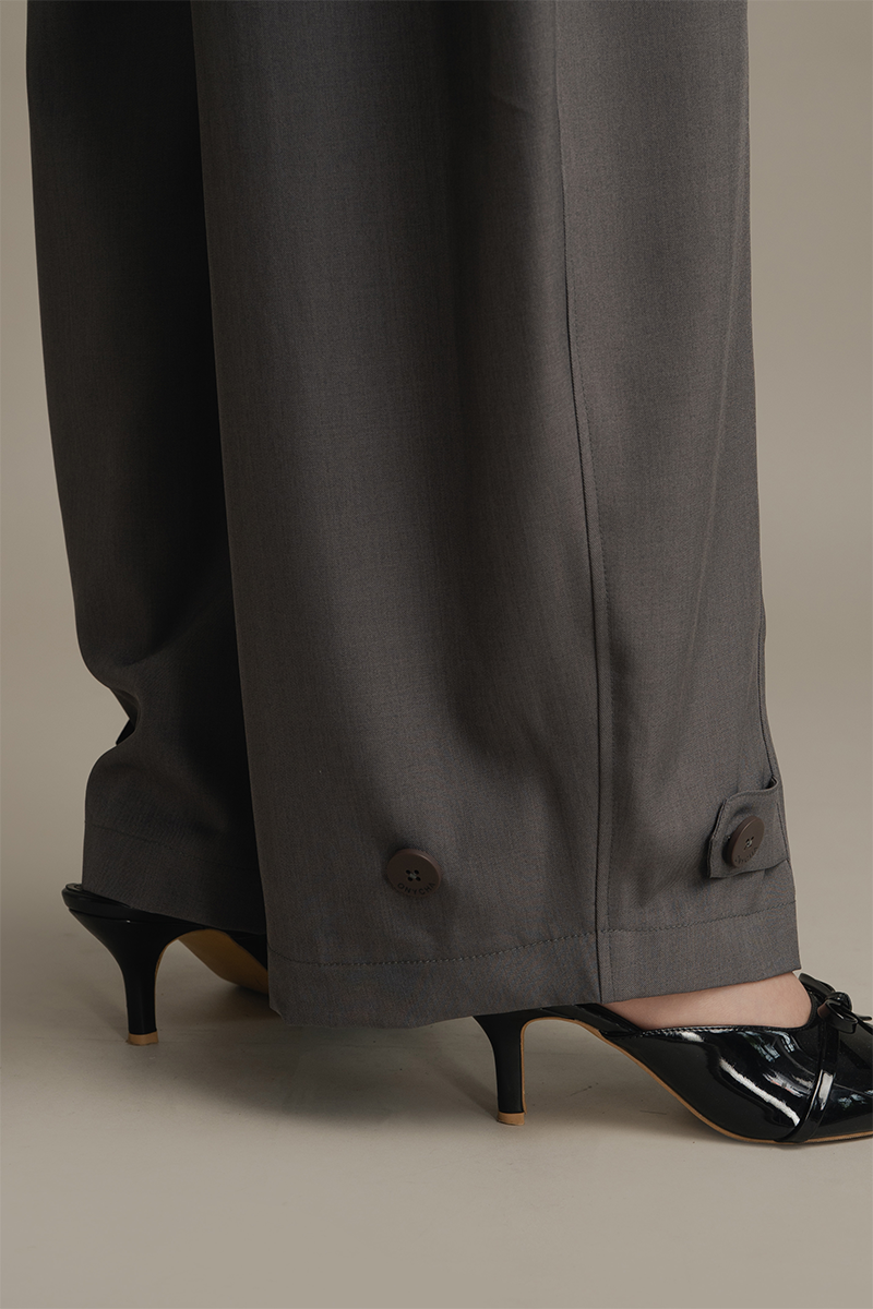 Barrel Pants With Ankle Button Details In Ink Grey