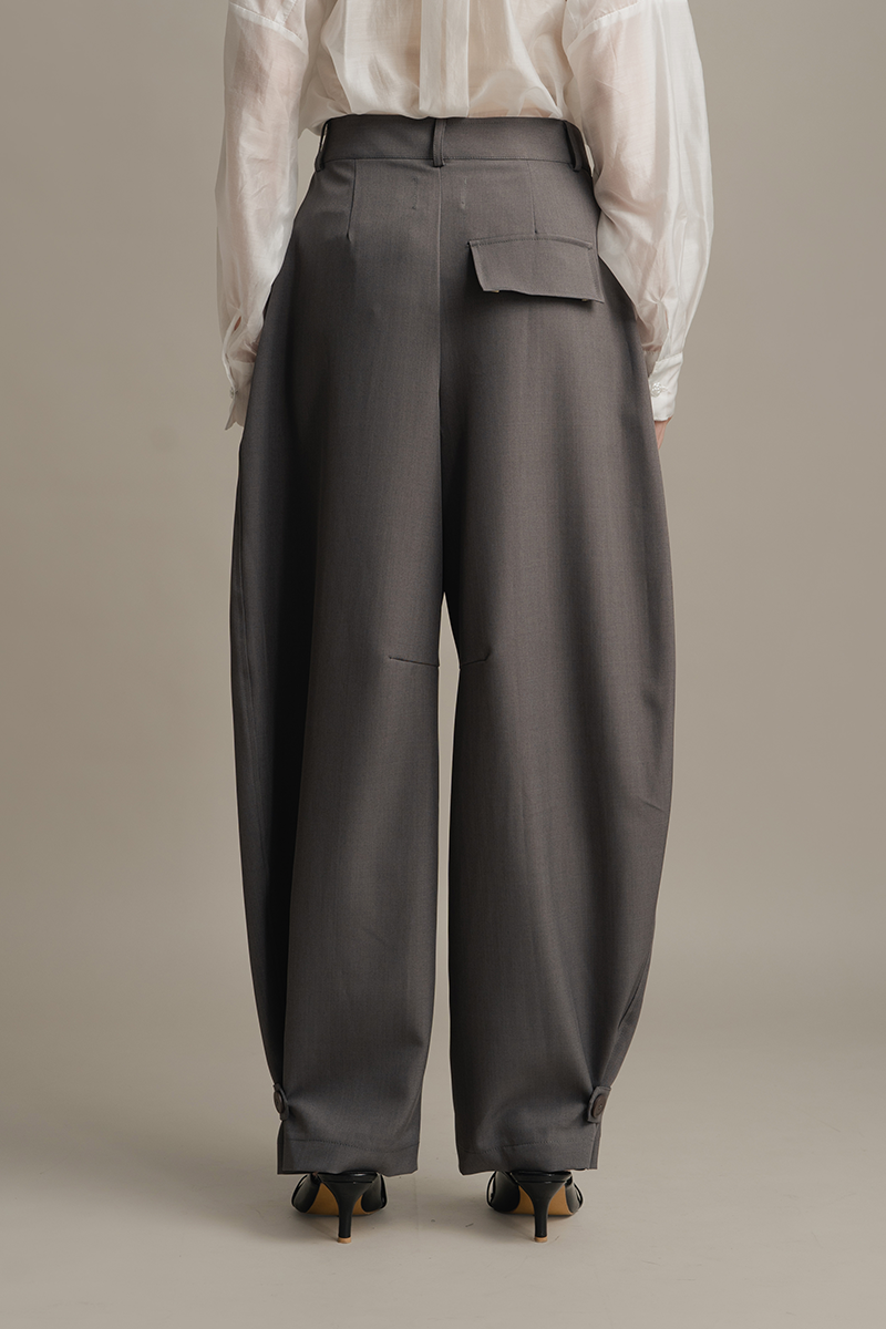 Barrel Pants With Ankle Button Details In Ink Grey