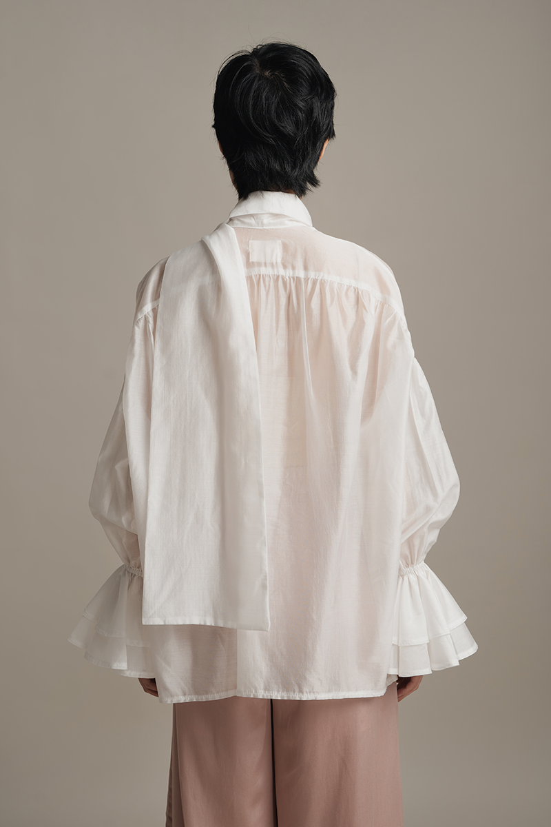 Blouse With Built-In Shawl In White