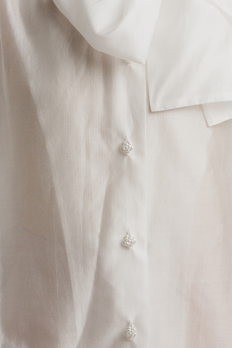 Blouse With Built-In Shawl In White
