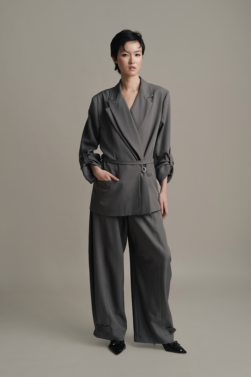 Double-Ring Wrap Blazer In Ink Grey