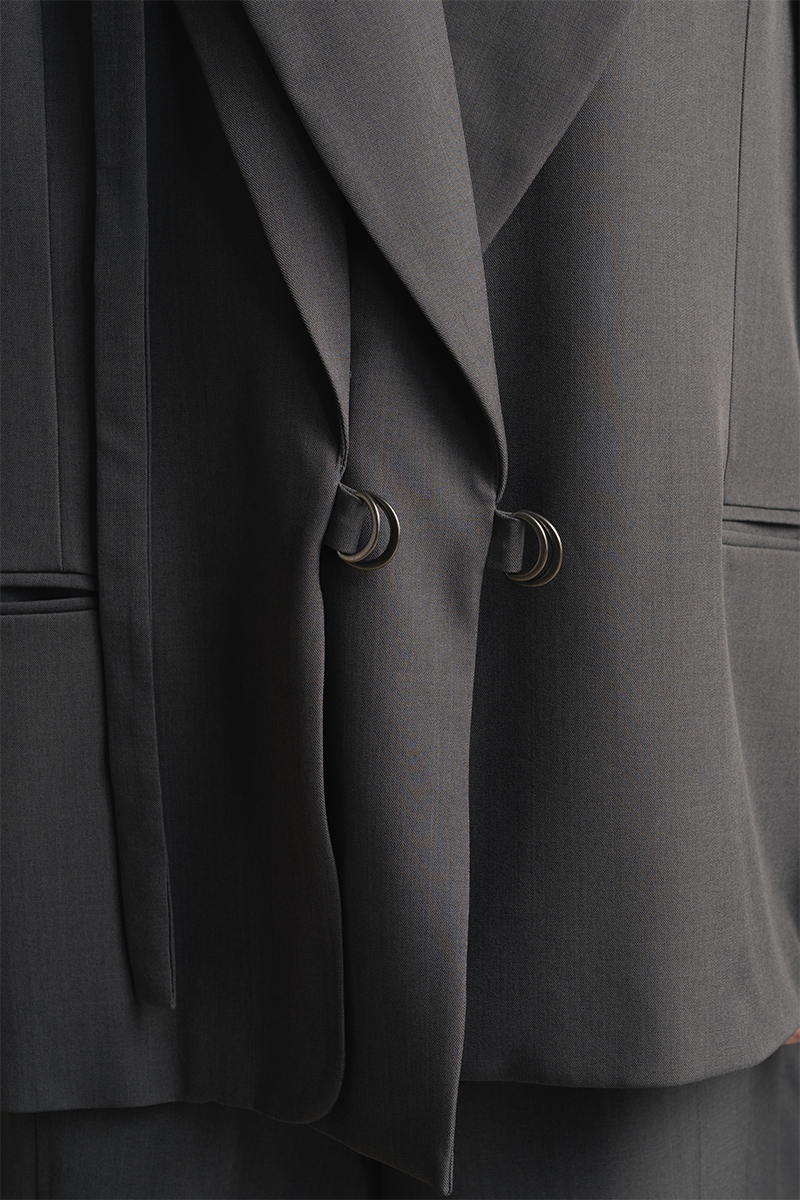 Double-Ring Wrap Blazer In Ink Grey