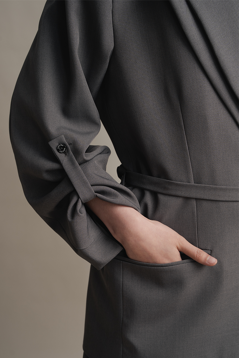 Double-Ring Wrap Blazer In Ink Grey