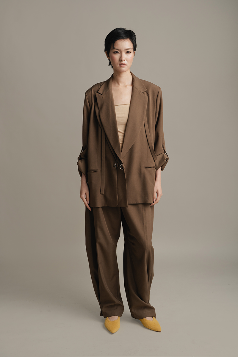 Double-Ring Wrap Blazer In Walnut