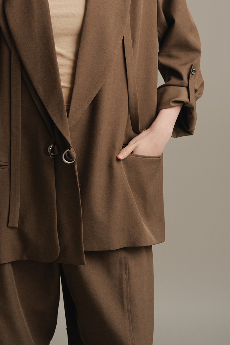 Double-Ring Wrap Blazer In Walnut