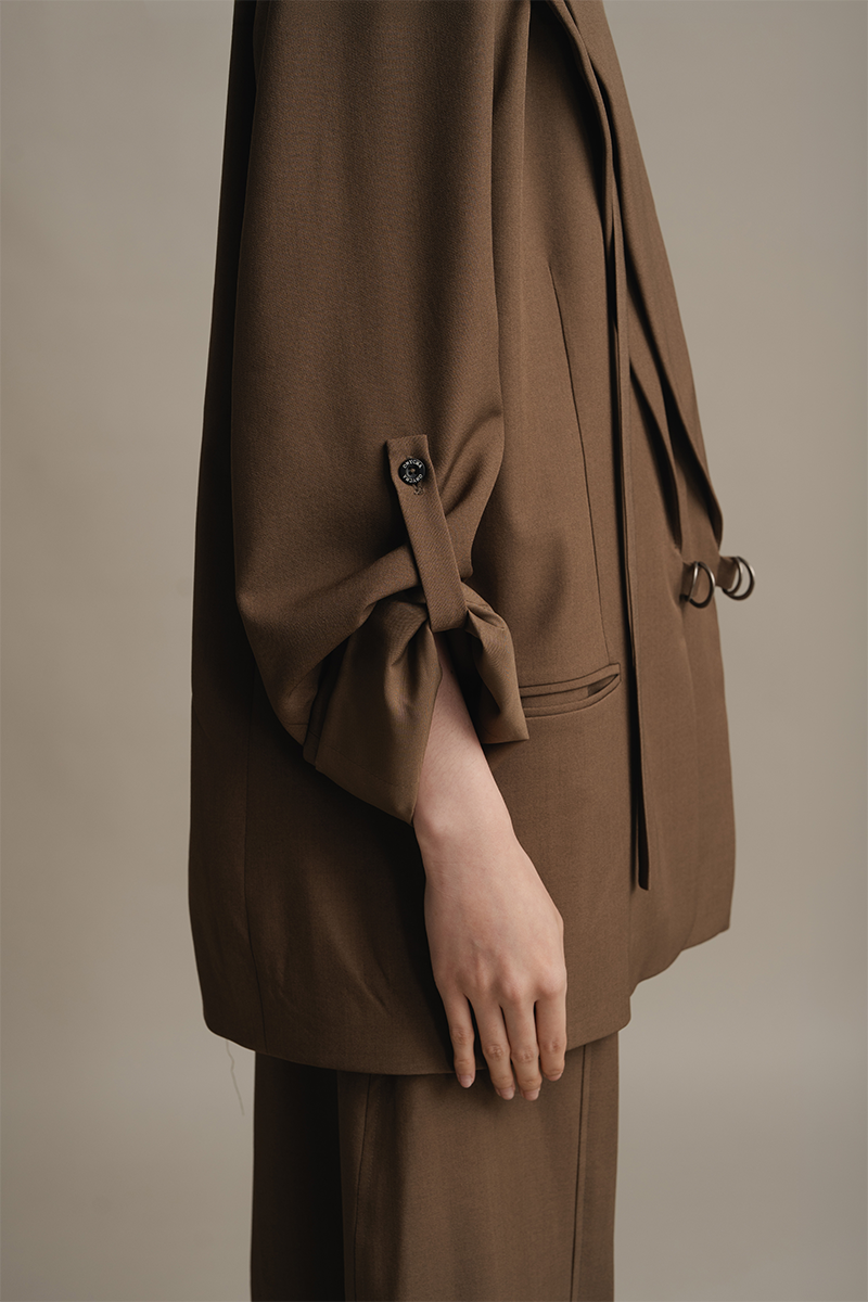 Double-Ring Wrap Blazer In Walnut