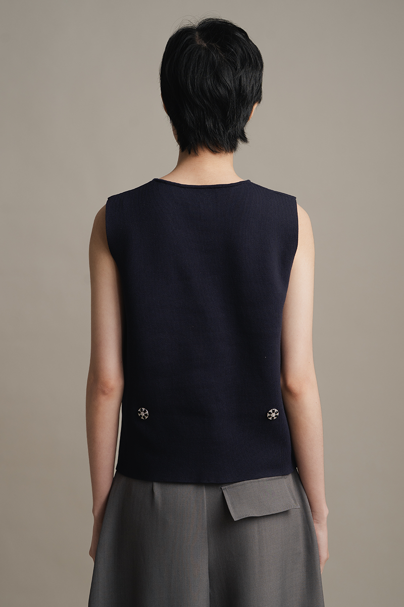 Overlap Detail Knit Top In Midnight Blue