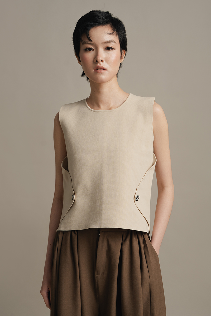 Overlap Detail Knit Top In Warm Sand