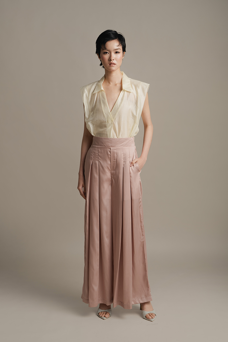 Panelled Wide Leg Pants In Rose