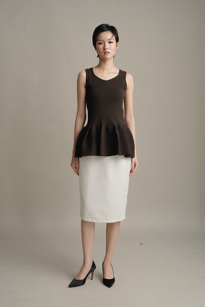 Peplum Knit Top In Cacao