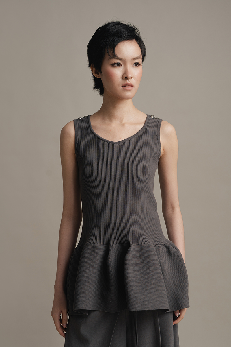 Peplum Knit Top In Graphite